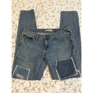 Free People Patchwork Distressed Skinny Jeans Low Rise Medium Wash Boho Size 29